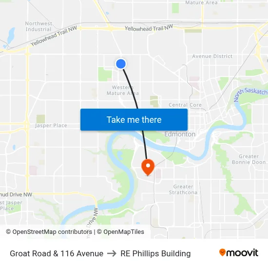 Groat Road & 116 Avenue to RE Phillips Building map