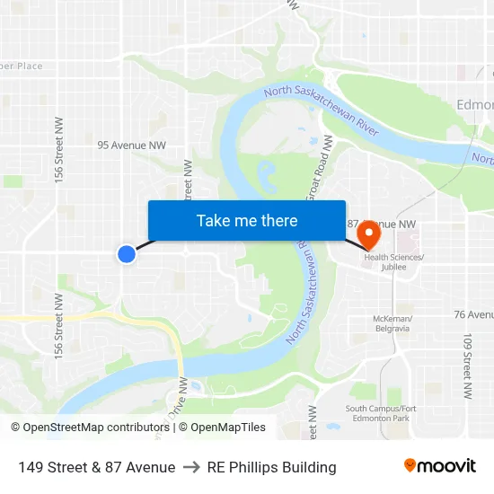 149 Street & 87 Avenue to RE Phillips Building map