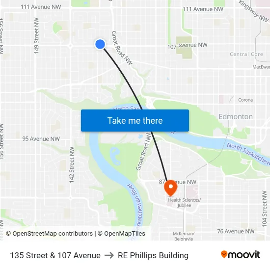 135 Street & 107 Avenue to RE Phillips Building map