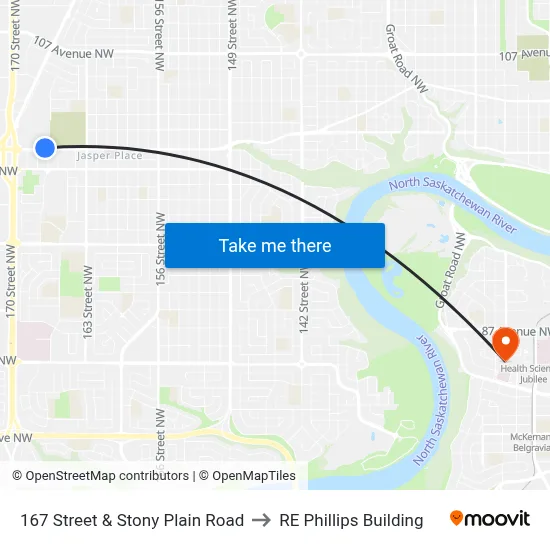 167 Street & Stony Plain Road to RE Phillips Building map