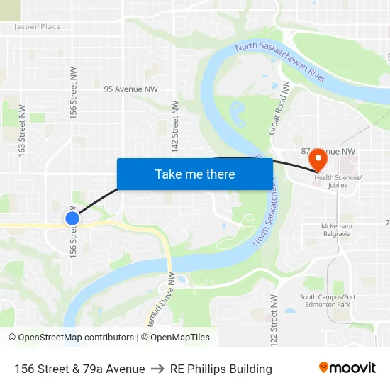 156 Street & 79a Avenue to RE Phillips Building map