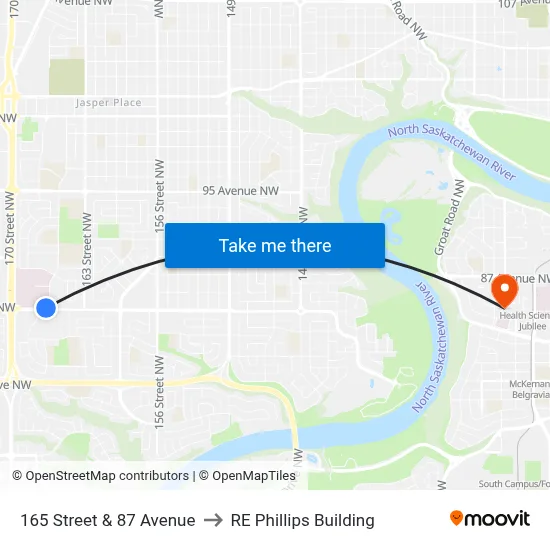 165 Street & 87 Avenue to RE Phillips Building map