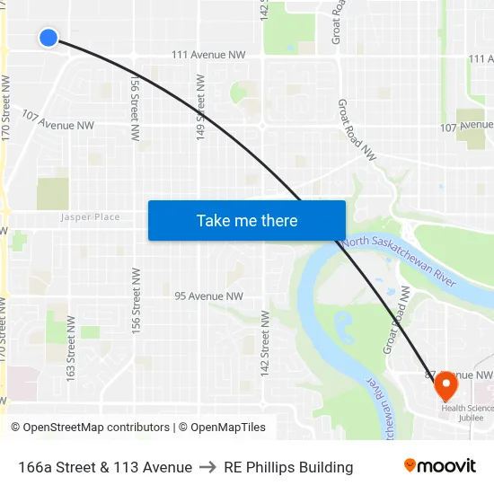 166a Street & 113 Avenue to RE Phillips Building map