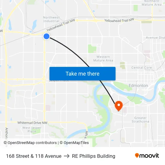 168 Street & 118 Avenue to RE Phillips Building map