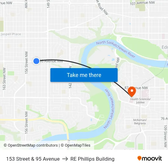 153 Street & 95 Avenue to RE Phillips Building map