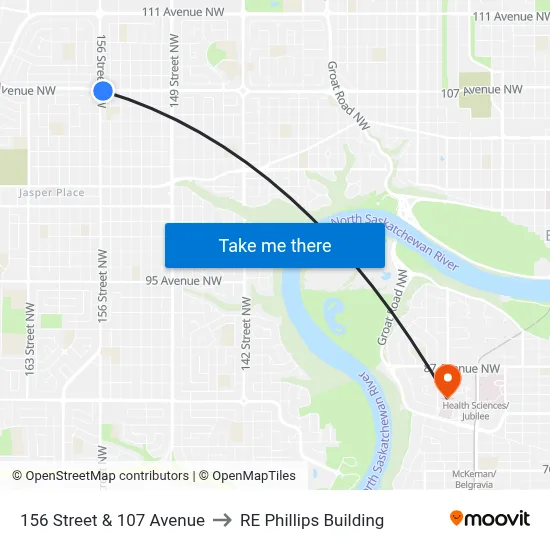 156 Street & 107 Avenue to RE Phillips Building map