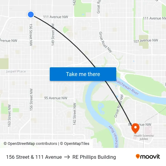 156 Street & 111 Avenue to RE Phillips Building map