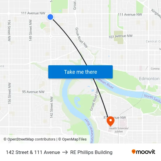 142 Street & 111 Avenue to RE Phillips Building map