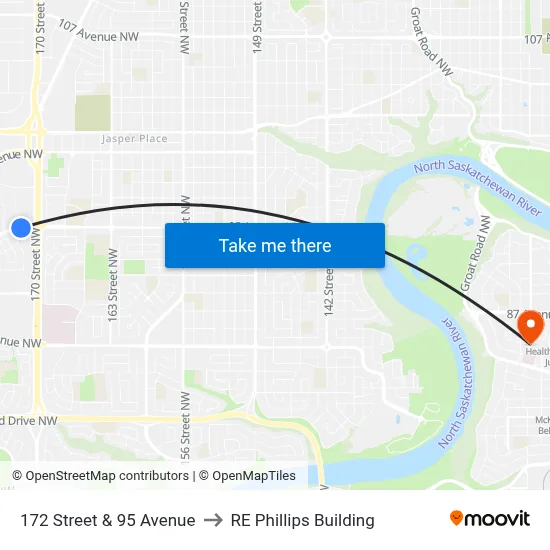 172 Street & 95 Avenue to RE Phillips Building map