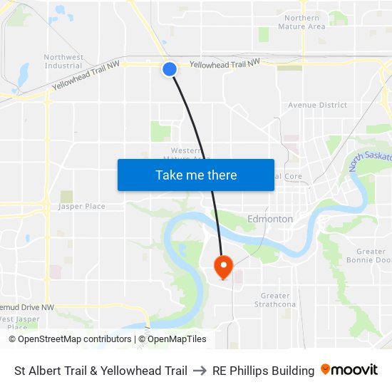 St Albert Trail & Yellowhead Trail to RE Phillips Building map