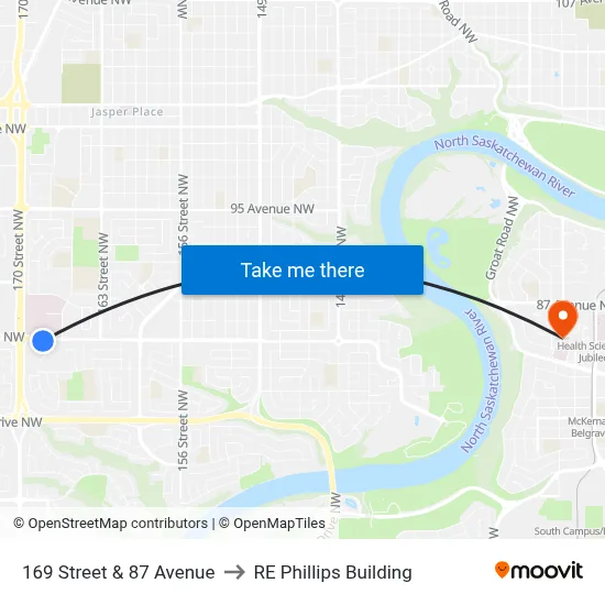 169 Street & 87 Avenue to RE Phillips Building map