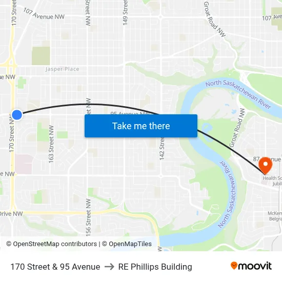 170 Street & 95 Avenue to RE Phillips Building map