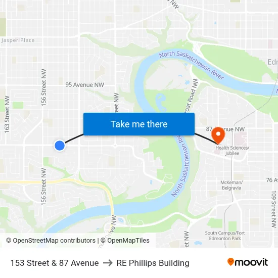 153 Street & 87 Avenue to RE Phillips Building map