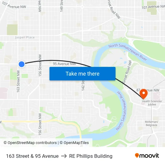 163 Street & 95 Avenue to RE Phillips Building map