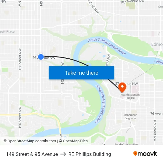 149 Street & 95 Avenue to RE Phillips Building map