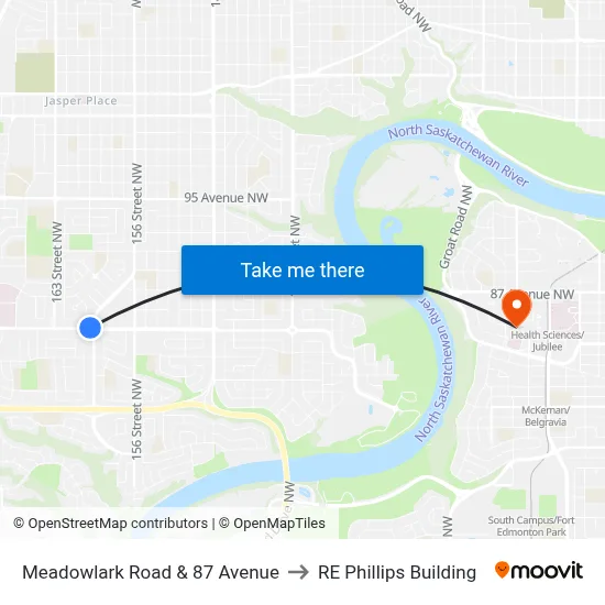 Meadowlark Road & 87 Avenue to RE Phillips Building map