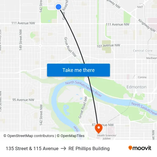 135 Street & 115 Avenue to RE Phillips Building map