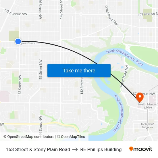 163 Street & Stony Plain Road to RE Phillips Building map