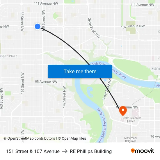 151 Street & 107 Avenue to RE Phillips Building map