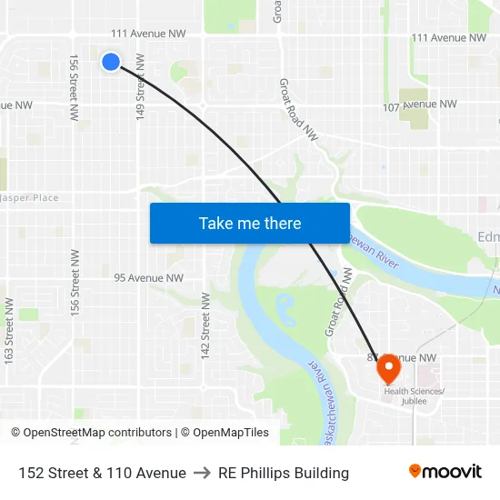 152 Street & 110 Avenue to RE Phillips Building map