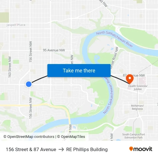 156 Street & 87 Avenue to RE Phillips Building map