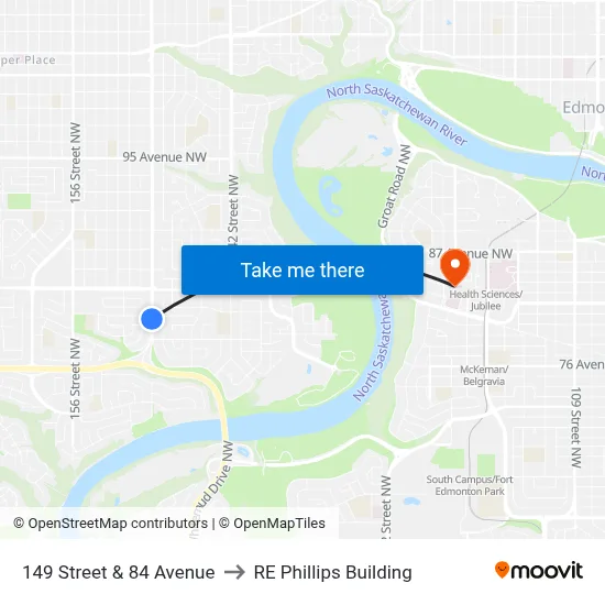 149 Street & 84 Avenue to RE Phillips Building map