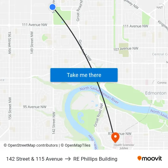 142 Street & 115 Avenue to RE Phillips Building map