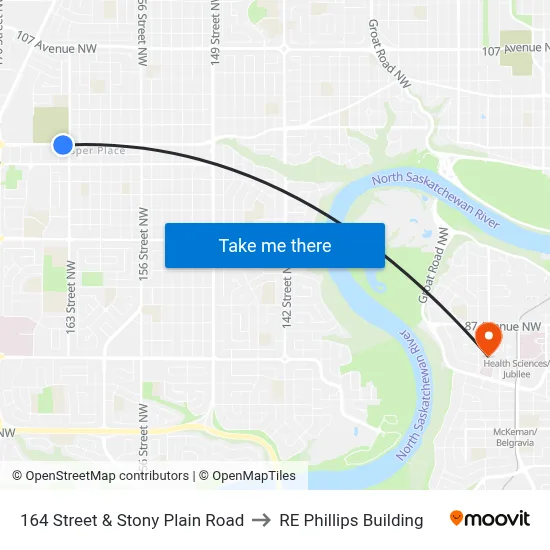 164 Street & Stony Plain Road to RE Phillips Building map