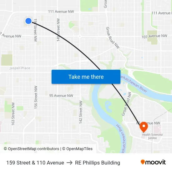 159 Street & 110 Avenue to RE Phillips Building map