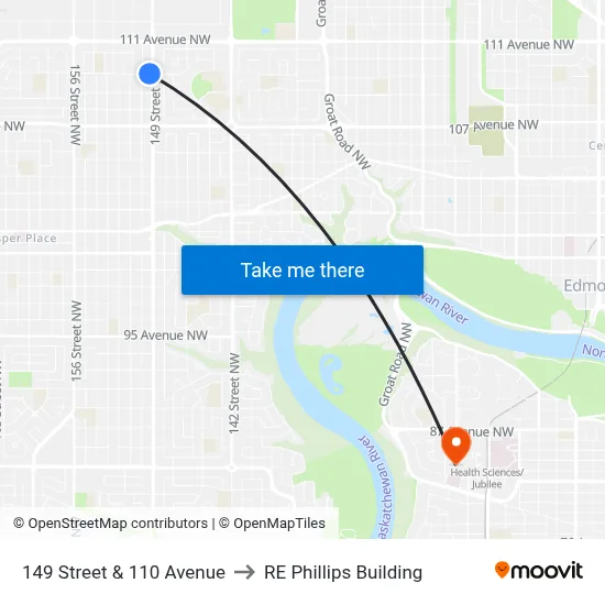 149 Street & 110 Avenue to RE Phillips Building map
