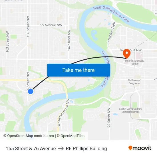 155 Street & 76 Avenue to RE Phillips Building map