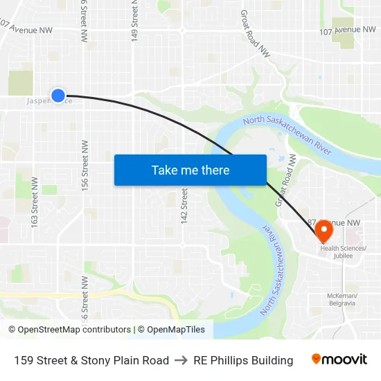 159 Street & Stony Plain Road to RE Phillips Building map