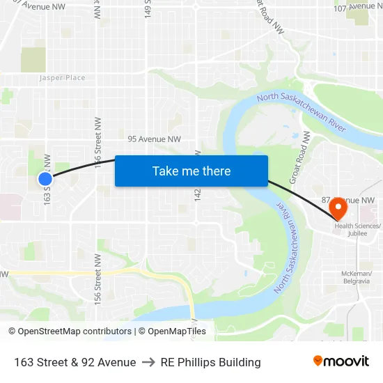 163 Street & 92 Avenue to RE Phillips Building map