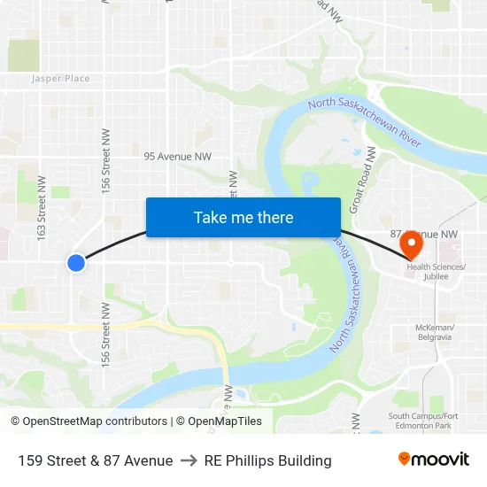 159 Street & 87 Avenue to RE Phillips Building map