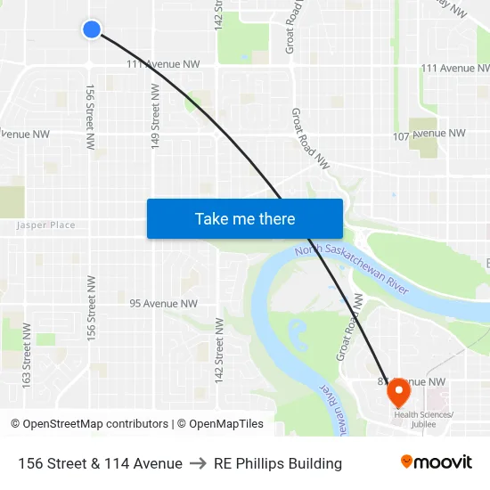 156 Street & 114 Avenue to RE Phillips Building map