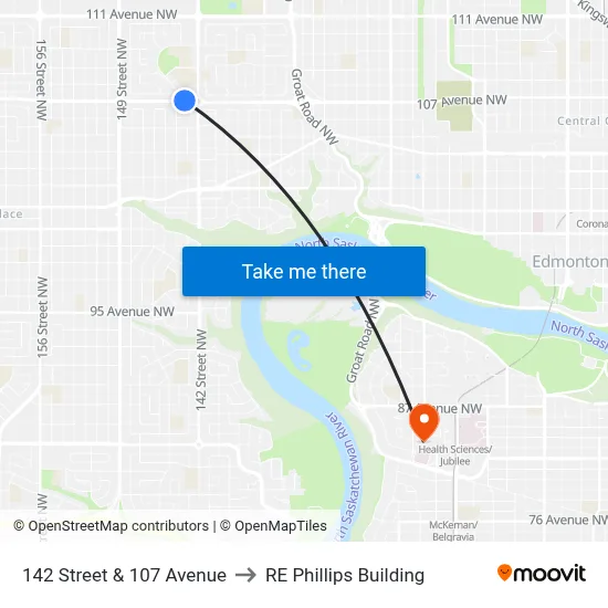 142 Street & 107 Avenue to RE Phillips Building map
