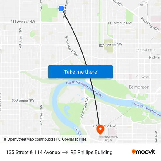 135 Street & 114 Avenue to RE Phillips Building map