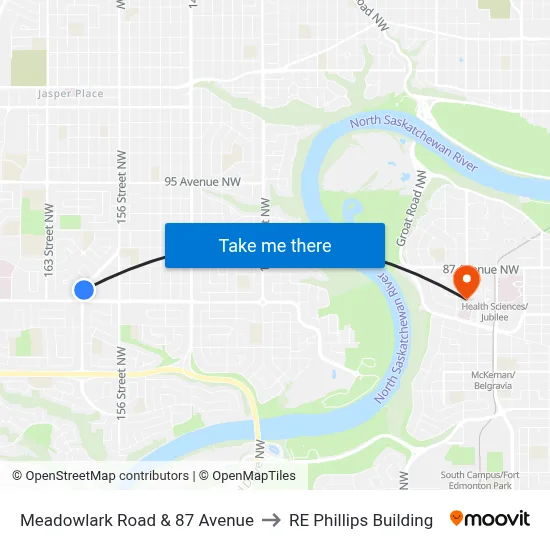 Meadowlark Road & 87 Avenue to RE Phillips Building map