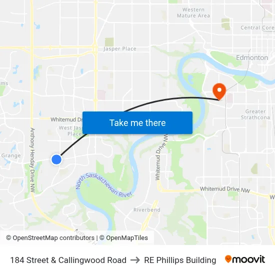 184 Street & Callingwood Road to RE Phillips Building map