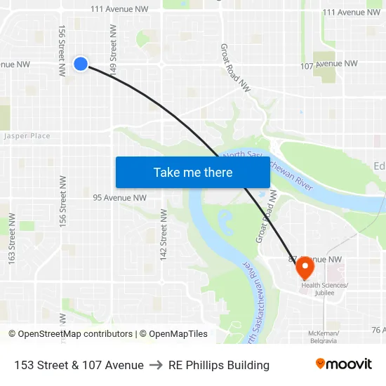 153 Street & 107 Avenue to RE Phillips Building map