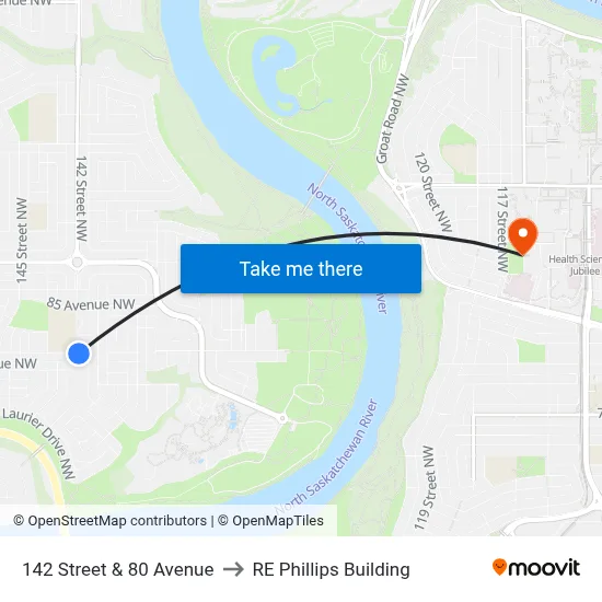 142 Street & 80 Avenue to RE Phillips Building map