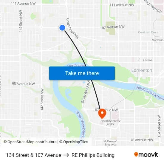 134 Street & 107 Avenue to RE Phillips Building map