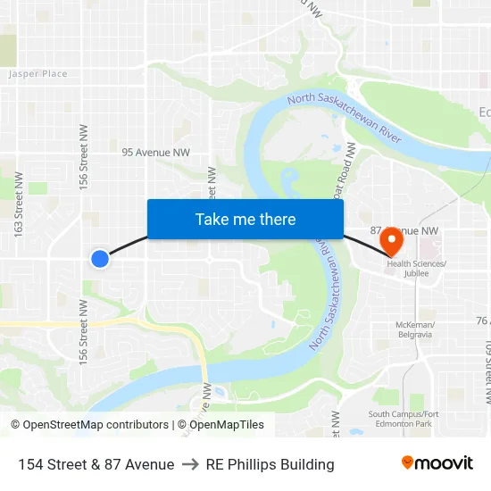 154 Street & 87 Avenue to RE Phillips Building map