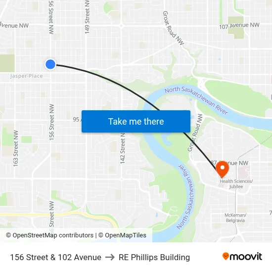 156 Street & 102 Avenue to RE Phillips Building map