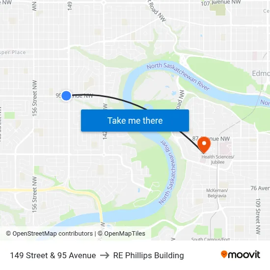149 Street & 95 Avenue to RE Phillips Building map