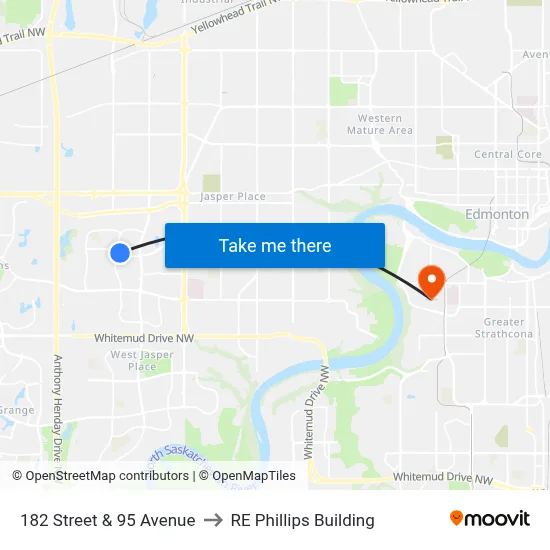 182 Street & 95 Avenue to RE Phillips Building map