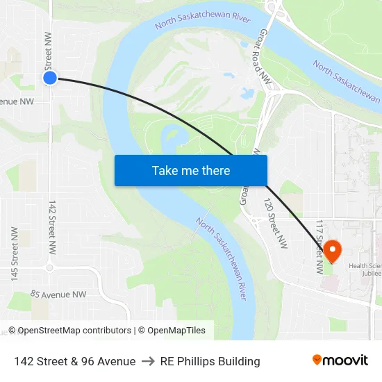 142 Street & 96 Avenue to RE Phillips Building map