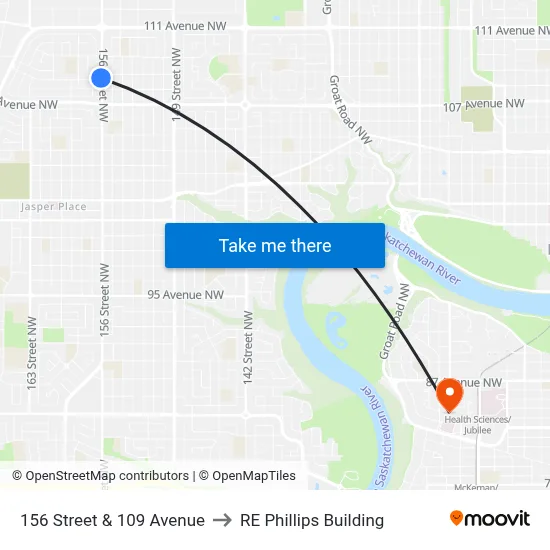 156 Street & 109 Avenue to RE Phillips Building map