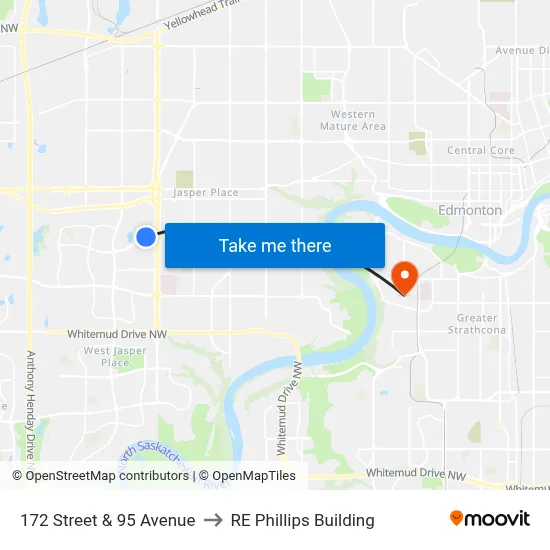 172 Street & 95 Avenue to RE Phillips Building map