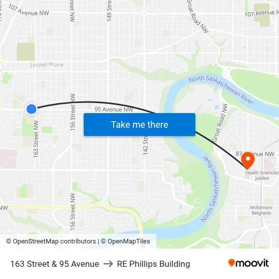 163 Street & 95 Avenue to RE Phillips Building map